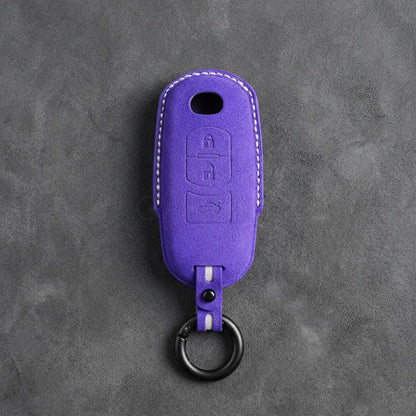 Mazda Hand-Stitched Alcantara Key Fob Cover – Vertical Smart Key - Dark Purple