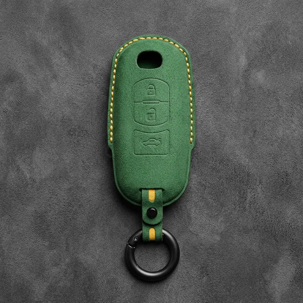Mazda Hand-Stitched Alcantara Key Fob Cover – Vertical Smart Key - Grass Green