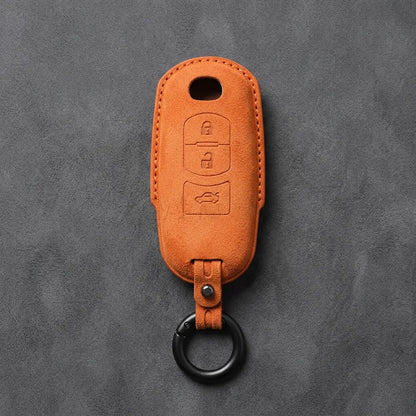 Mazda Hand-Stitched Alcantara Key Fob Cover – Vertical Smart Key - Orange