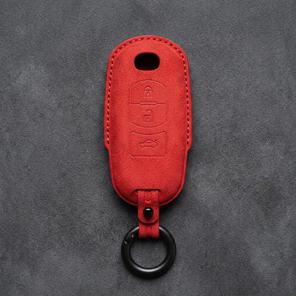 Mazda Hand-Stitched Alcantara Key Fob Cover – Vertical Smart Key - Red