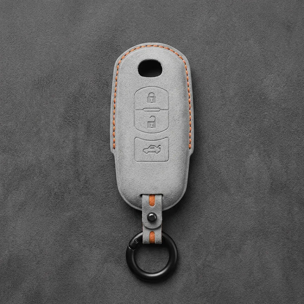 Mazda Hand-Stitched Alcantara Key Fob Cover – Vertical Smart Key - White