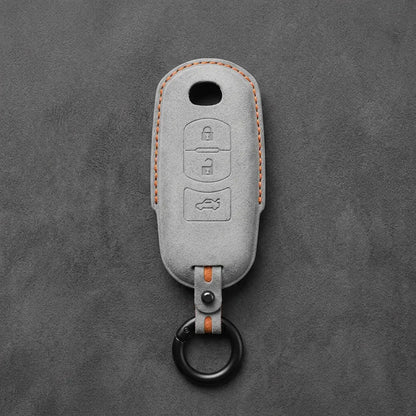 Mazda Hand-Stitched Alcantara Key Fob Cover – Vertical Smart Key - White