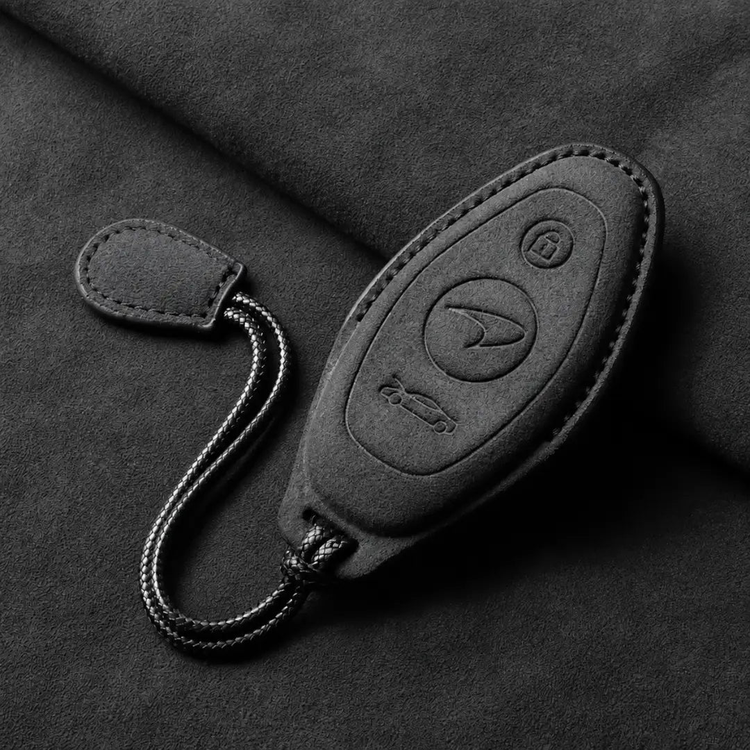 McLaren Suede Key Fob Case – Oval 3-Button - Black
