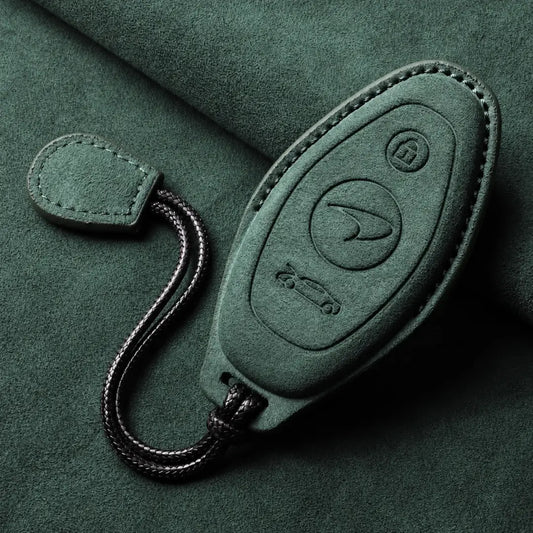 McLaren Suede Key Fob Case – Oval 3-Button - Dark Green