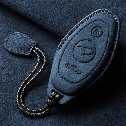 McLaren Suede Key Fob Case – Oval 3-Button - Navy Blue