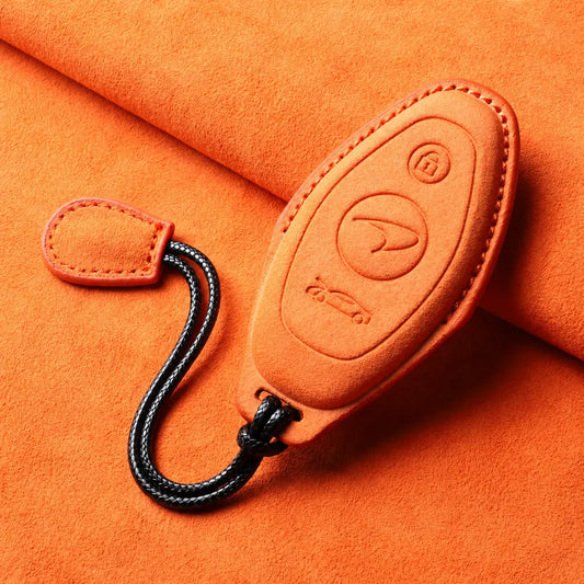 McLaren Suede Key Fob Case – Oval 3-Button - Orange