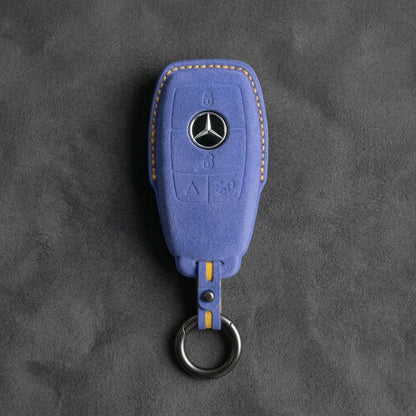 Mercedes - Benz Alcantara Key Fob - Chrome SmartKey 4 - Button - Cornflower blue