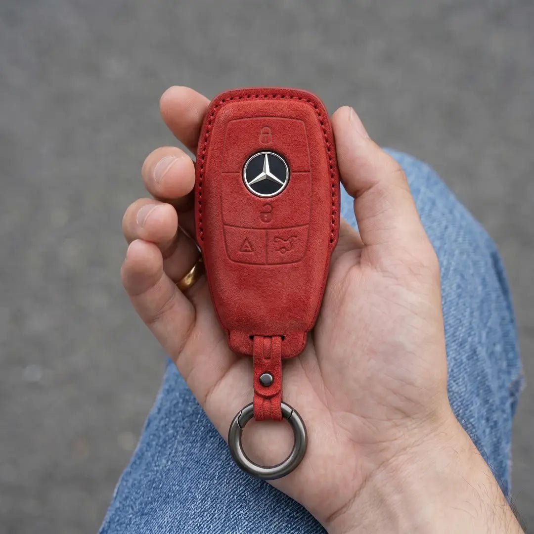 Mercedes - Benz Alcantara Key Fob - Chrome SmartKey 4 - Button - Red