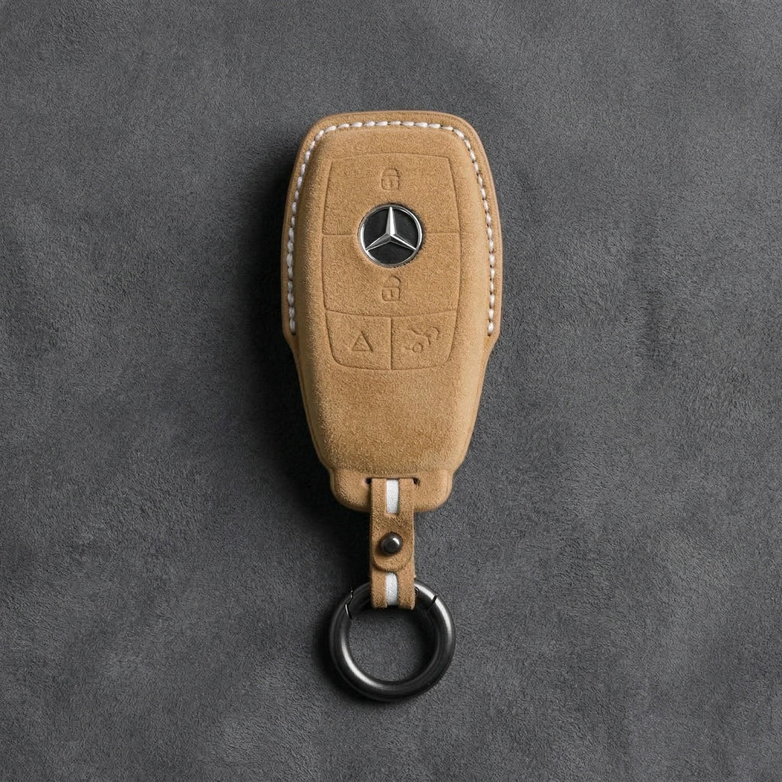 Mercedes - Benz Alcantara Key Fob - Chrome SmartKey 4 - Button - Soft brown
