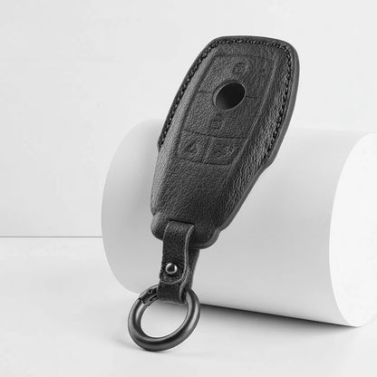 Mercedes-Benz Goatskin Key Fob Cover - Chrome SmartKey 4-Button - Black