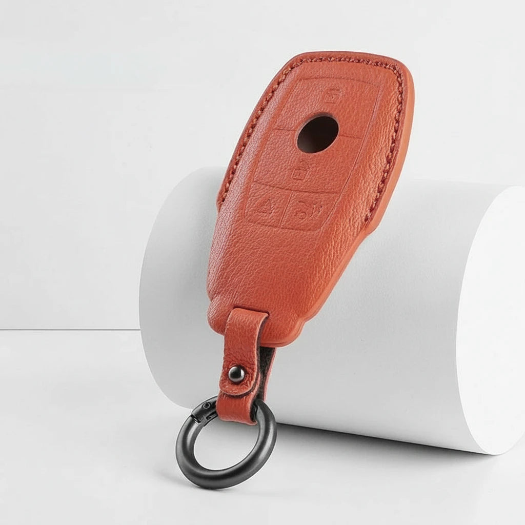 Mercedes-Benz Goatskin Key Fob Cover - Chrome SmartKey 4-Button - Brown