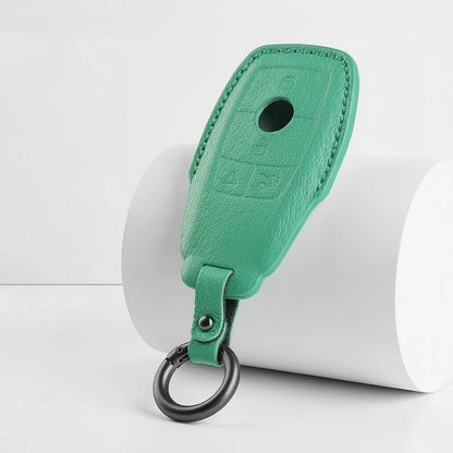 Mercedes-Benz Goatskin Key Fob Cover - Chrome SmartKey 4-Button - Cyan