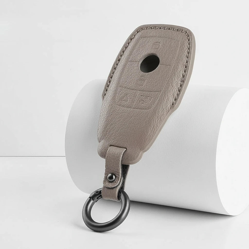 Mercedes-Benz Goatskin Key Fob Cover - Chrome SmartKey 4-Button - Gray
