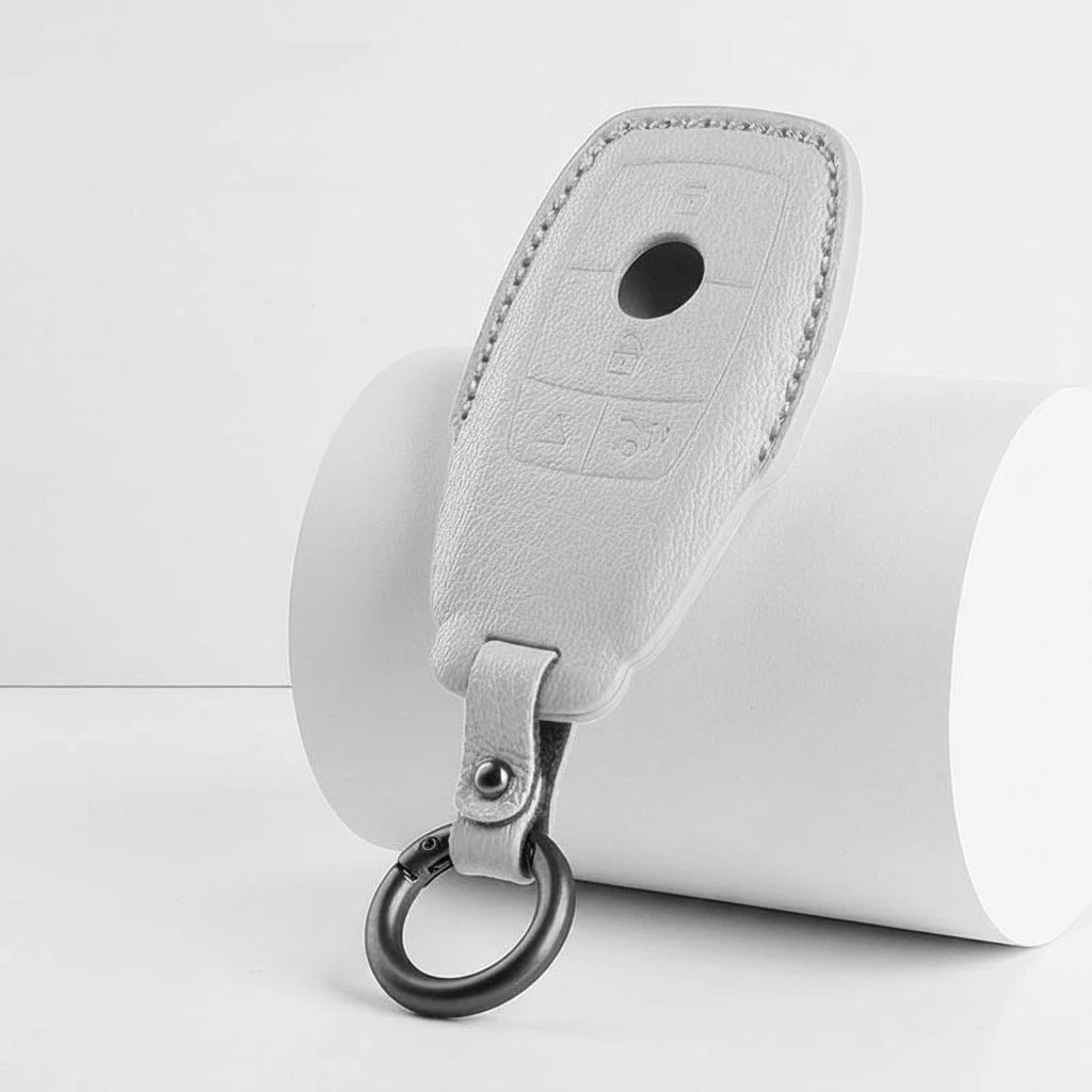 Mercedes-Benz Goatskin Key Fob Cover - Chrome SmartKey 4-Button - White