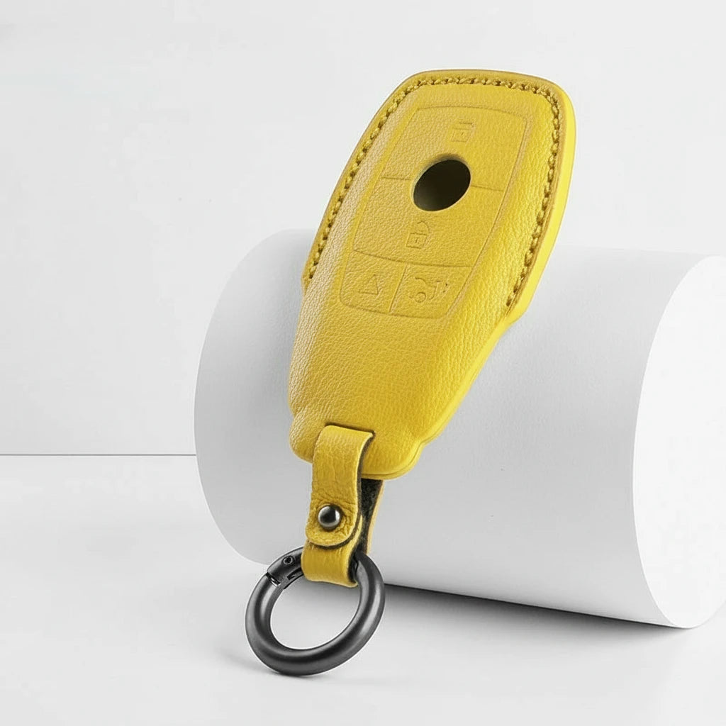 Mercedes-Benz Goatskin Key Fob Cover - Chrome SmartKey 4-Button - Yellow
