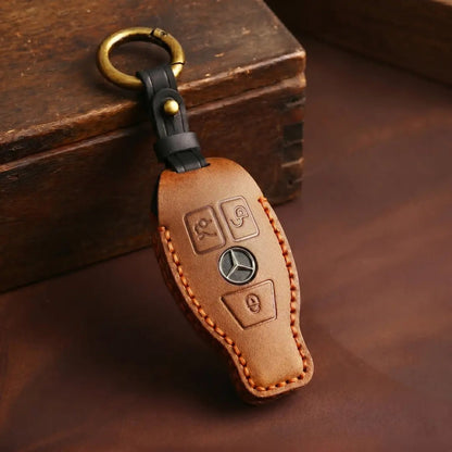 Mercedes - Benz Hand - Crafted Leather Key Fob Cover – Push Start / Keyless Go - Brown