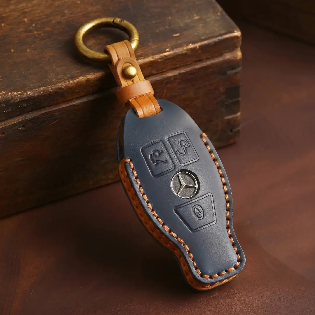 Mercedes - Benz Hand - Crafted Leather Key Fob Cover – Push Start / Keyless Go - Navy