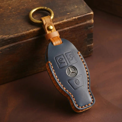 Mercedes - Benz Hand - Crafted Leather Key Fob Cover – Push Start / Keyless Go - Navy