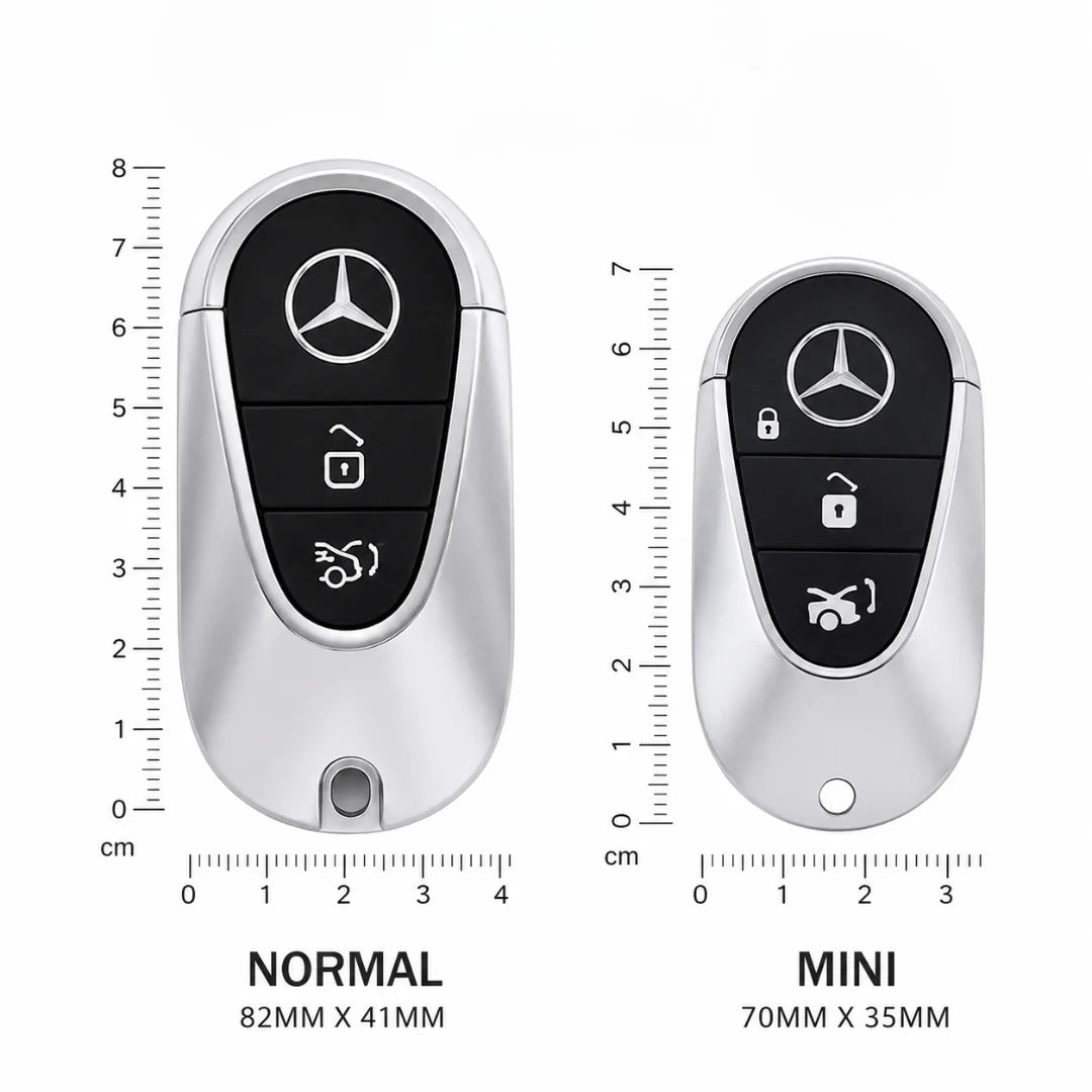 Mercedes-Benz Contemporary 3-Button Schlüssel, Größenvergleich Normal und Mini