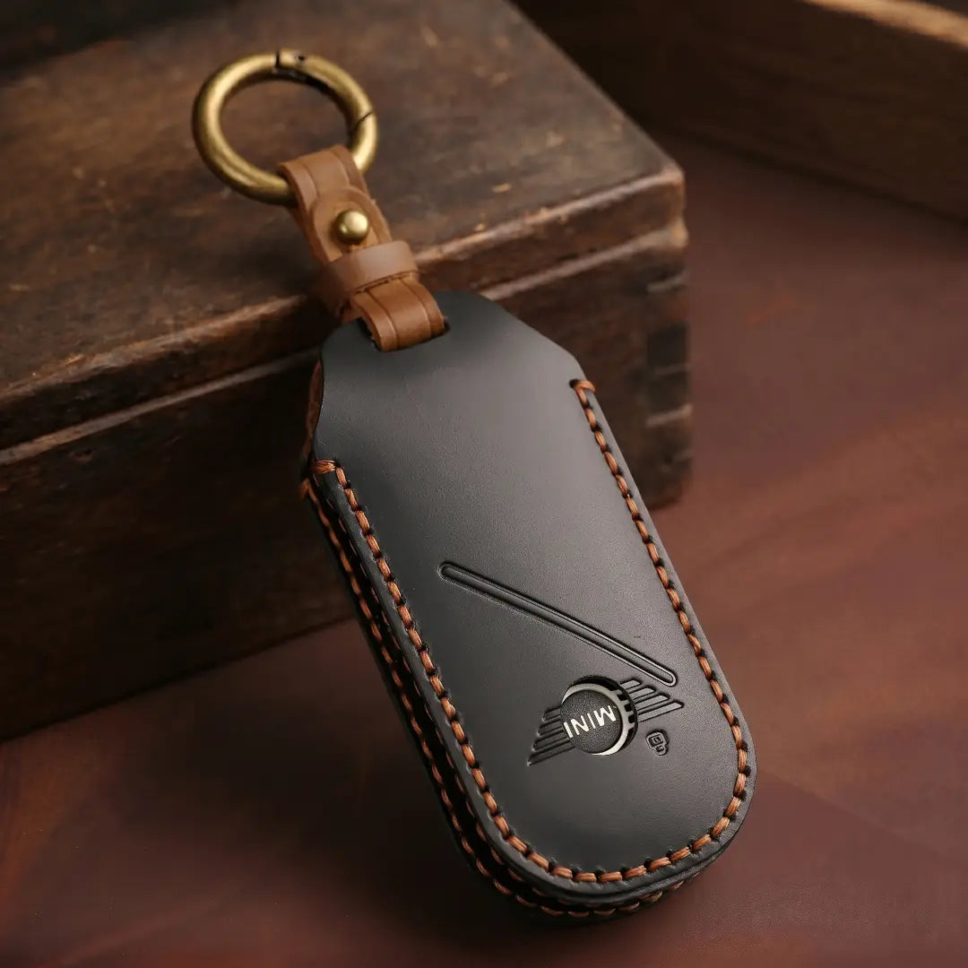 Mini Cooper Hand-Crafted Leather Key Fob Cover – Oval Smart Key Black
