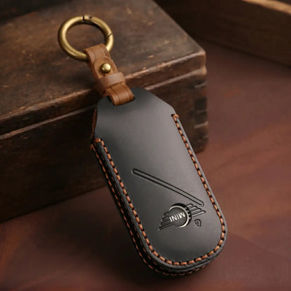 Mini Cooper Hand-Crafted Leather Key Fob Cover – Oval Smart Key Black