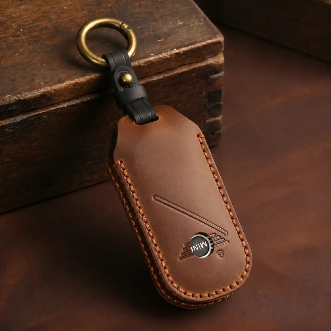 Mini Cooper Hand-Crafted Leather Key Fob Cover – Oval Smart Key Brown