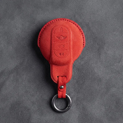 Mini Cooper Hand Stitched Alcantara Key Fob Cover Circular Panic Smart Key Red