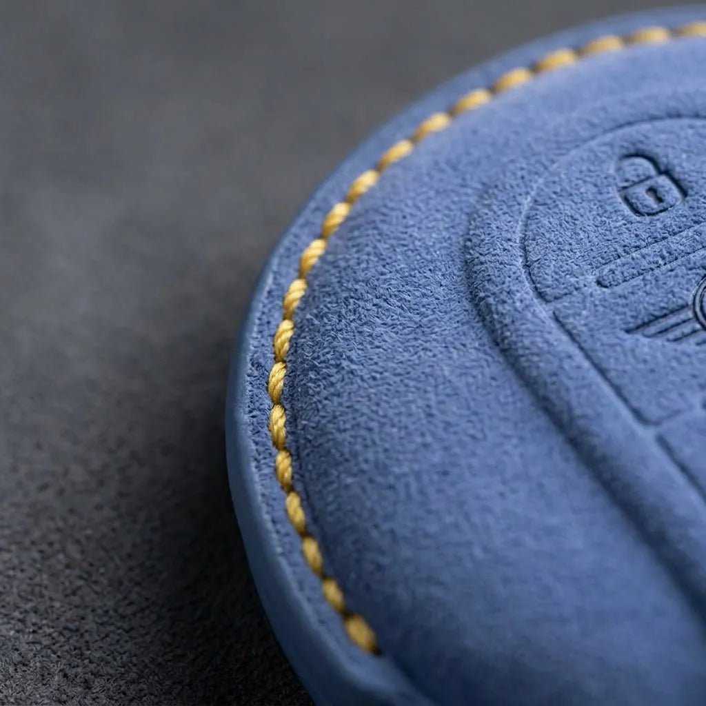 Mini Cooper Hand - Stitched Alcantara Key Fob Cover – Circular Smart Key - Cornflower blue