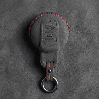Mini Cooper Hand - Stitched Alcantara Key Fob Cover – Circular Smart Key - Dark charcoal