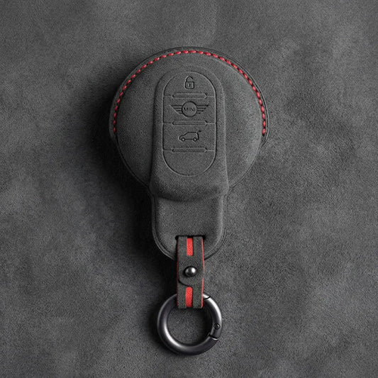 Mini Cooper Hand - Stitched Alcantara Key Fob Cover – Circular Smart Key - Dark charcoal