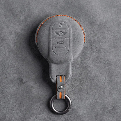 Mini Cooper Hand - Stitched Alcantara Key Fob Cover – Circular Smart Key - Dark gray