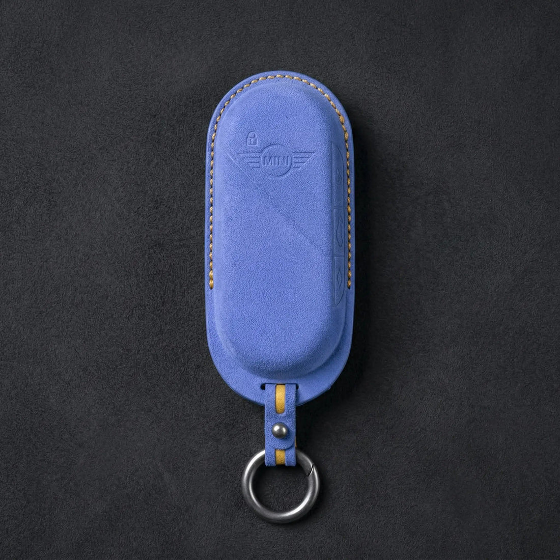 Mini Cooper Hand - Stitched Alcantara Key Fob Cover – Oval Smart Key - Cornflower blue