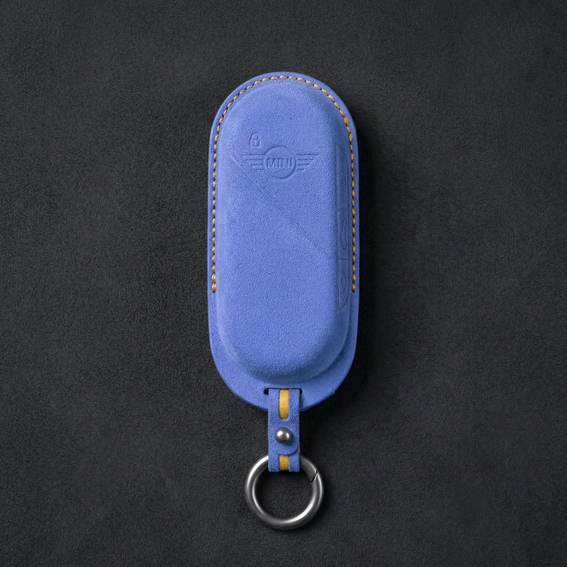 Mini Cooper Hand - Stitched Alcantara Key Fob Cover – Oval Smart Key - Cornflower blue
