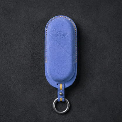 Mini Cooper Hand - Stitched Alcantara Key Fob Cover – Oval Smart Key - Cornflower blue