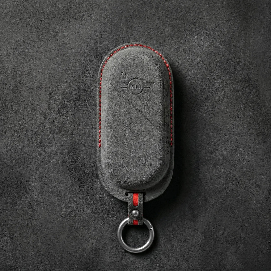 Mini Cooper Hand - Stitched Alcantara Key Fob Cover – Oval Smart Key - Dark charcoal