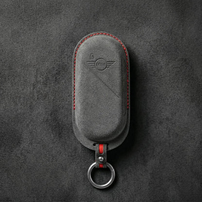Mini Cooper Hand - Stitched Alcantara Key Fob Cover – Oval Smart Key - Dark charcoal