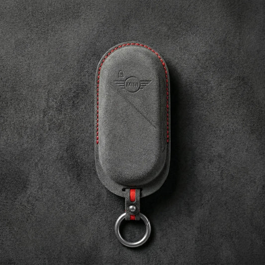 Mini Cooper Hand - Stitched Alcantara Key Fob Cover – Oval Smart Key - Dark charcoal