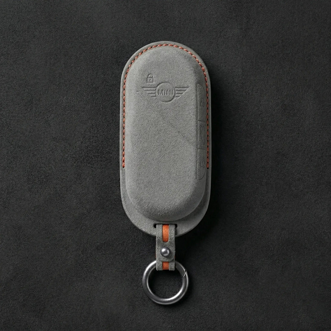 Mini Cooper Hand - Stitched Alcantara Key Fob Cover – Oval Smart Key - Dark gray