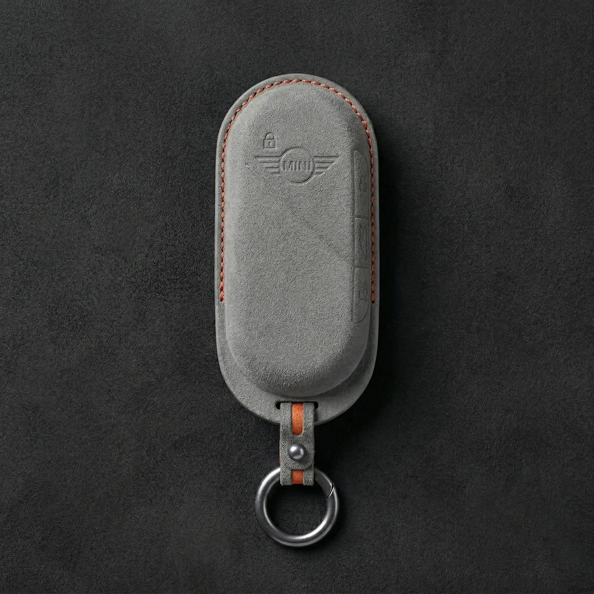 Mini Cooper Hand - Stitched Alcantara Key Fob Cover – Oval Smart Key - Dark gray