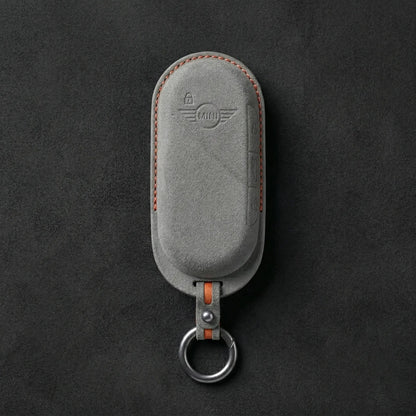 Mini Cooper Hand - Stitched Alcantara Key Fob Cover – Oval Smart Key - Dark gray