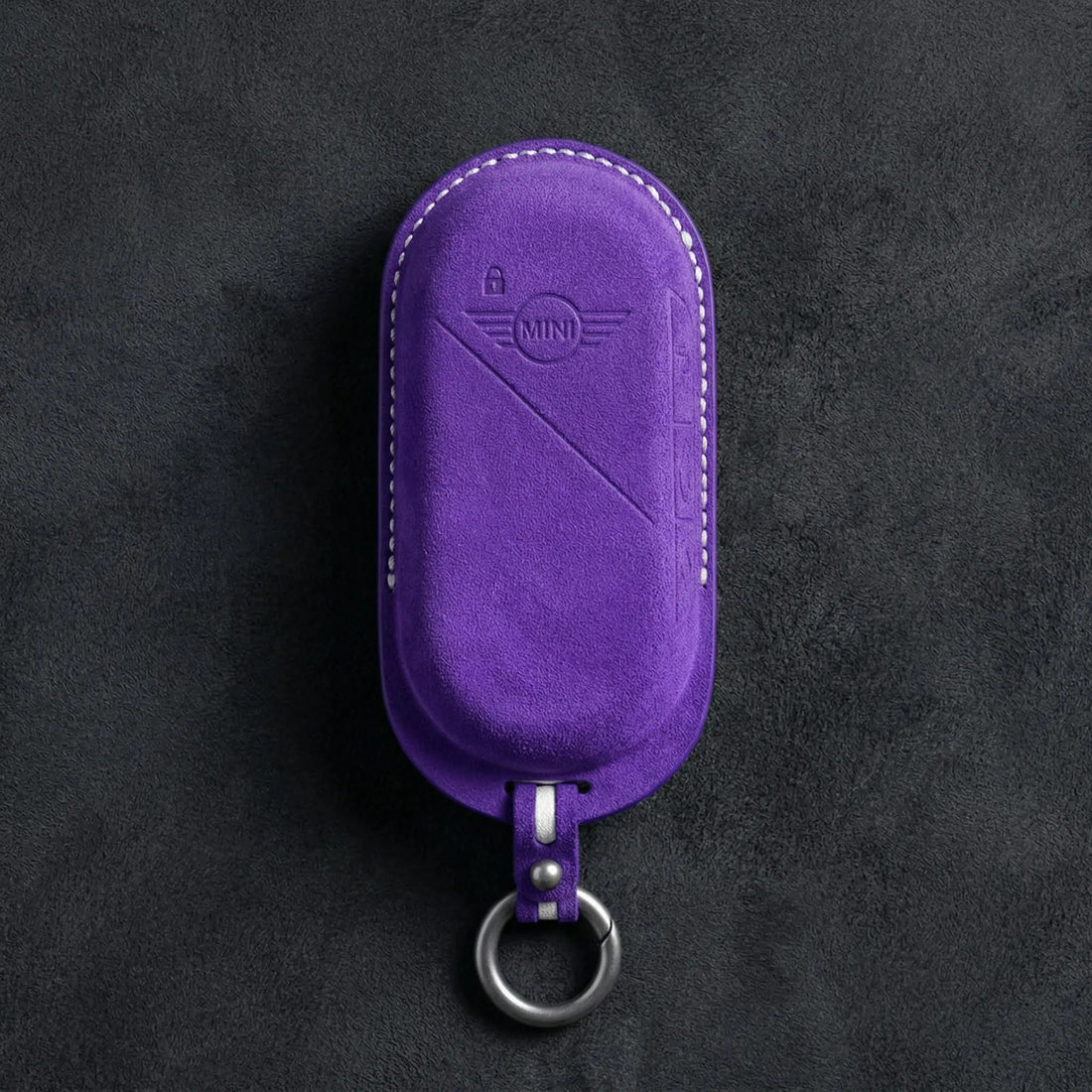 Mini Cooper Hand - Stitched Alcantara Key Fob Cover – Oval Smart Key - Dark purple