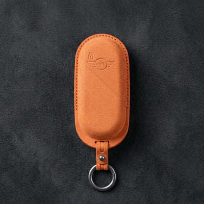 Mini Cooper Hand - Stitched Alcantara Key Fob Cover – Oval Smart Key - Orange