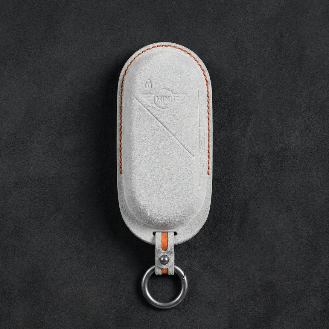 Mini Cooper Hand - Stitched Alcantara Key Fob Cover – Oval Smart Key - White
