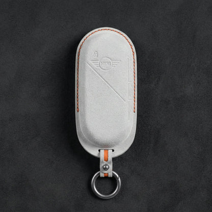 Mini Cooper Hand - Stitched Alcantara Key Fob Cover – Oval Smart Key - White