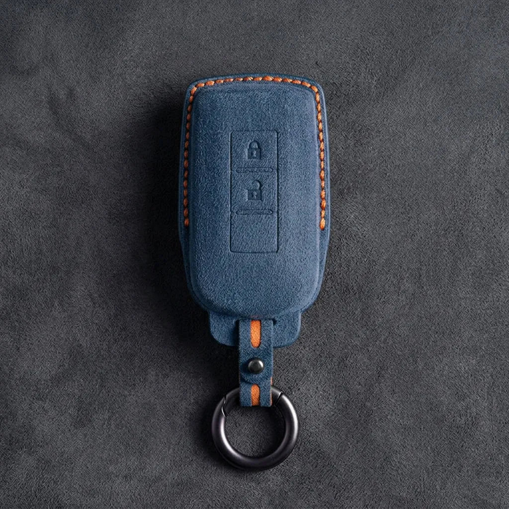 Mitsubishi Hand Stitched Alcantara Key Fob Cover Vertical 2-button Cobalt Blue