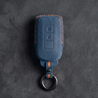 Mitsubishi Hand Stitched Alcantara Key Fob Cover Vertical 2-button Cobalt Blue