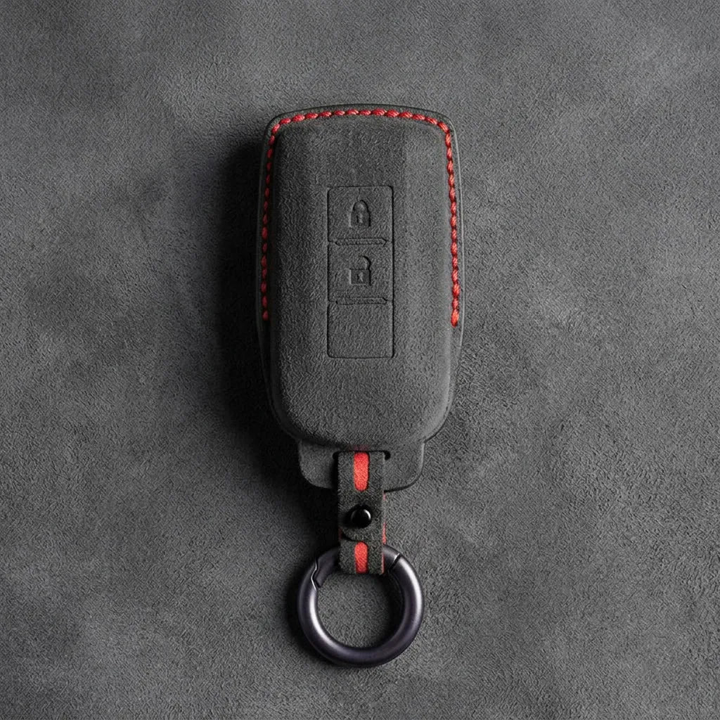 Mitsubishi Hand Stitched Alcantara Key Fob Cover Vertical 2-button Dark Charcoal