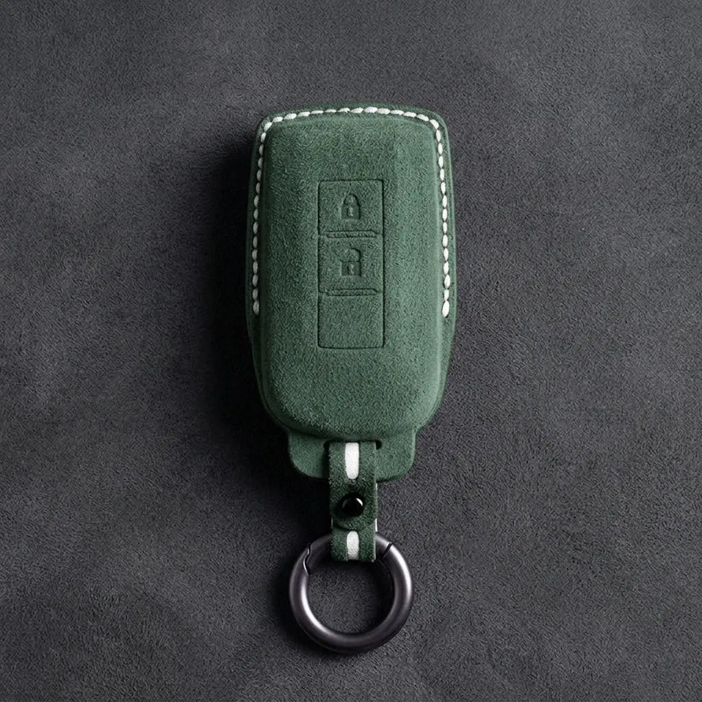 Mitsubishi Hand Stitched Alcantara Key Fob Cover Vertical 2-button Dark Green