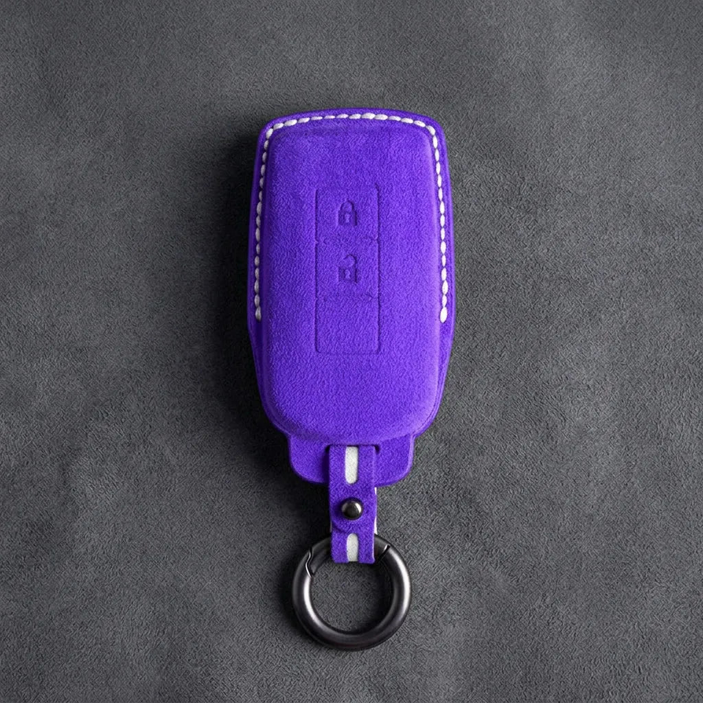 Mitsubishi Hand Stitched Alcantara Key Fob Cover Vertical 2-button Dark Purple