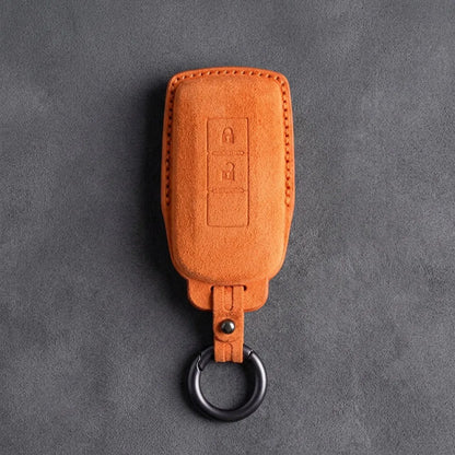 Mitsubishi Hand Stitched Alcantara Key Fob Cover Vertical 2-button Orange